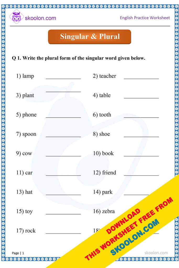 Singular And Plural 3 Skoolon
