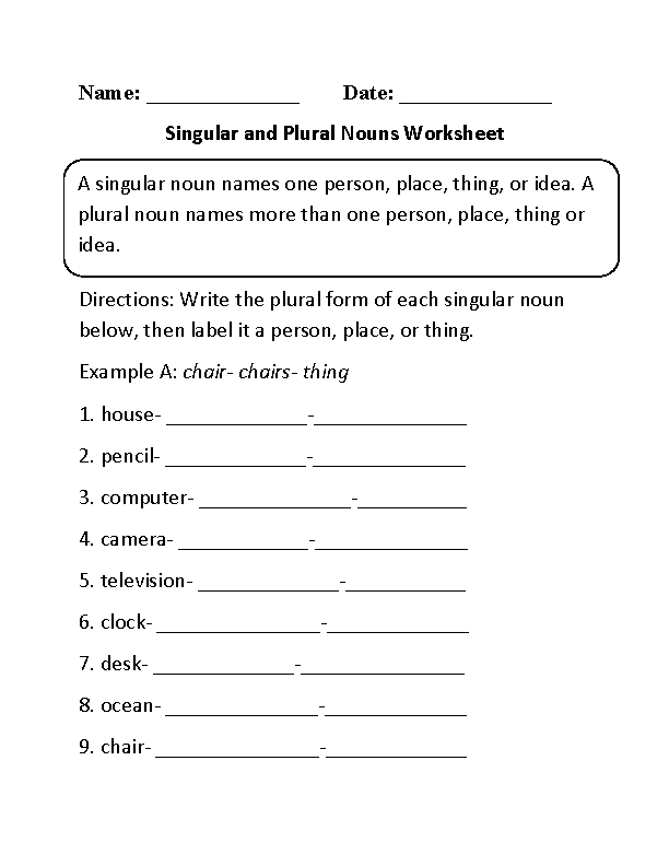 Singular And Plural Nouns Worksheet Plurals Nouns Worksheet 