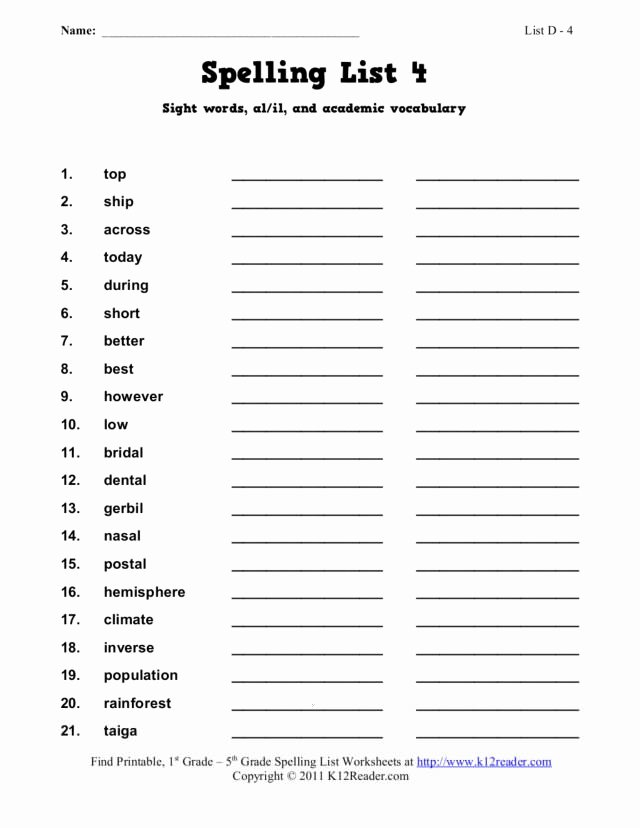 Sixth Grade Spelling Worksheets
