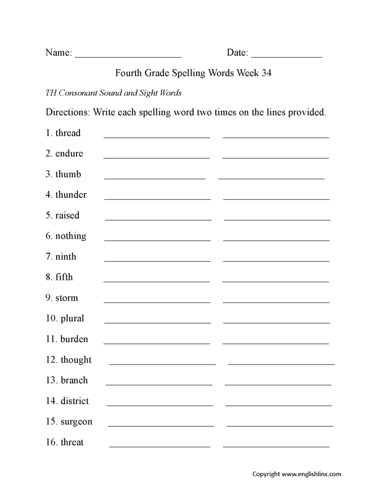 Spelling Worksheets Fourth Grade Spelling Worksheets