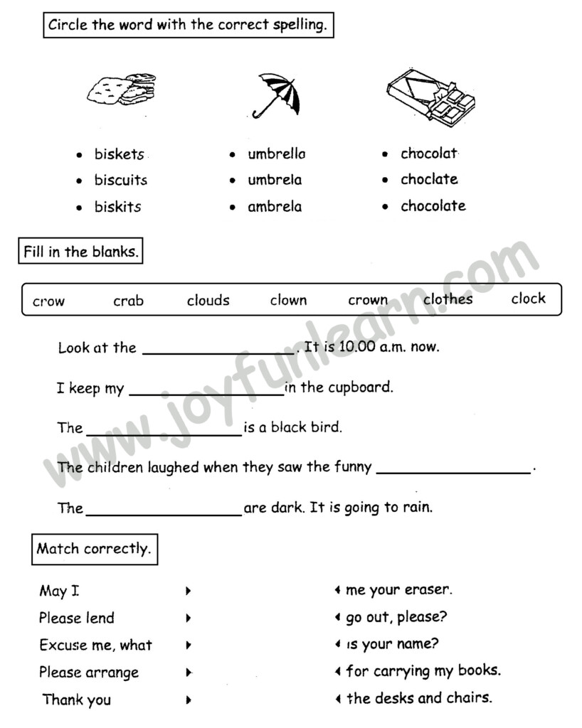 Standard 3 English Holiday Worksheets