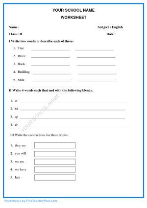 Std 2 English Worksheets