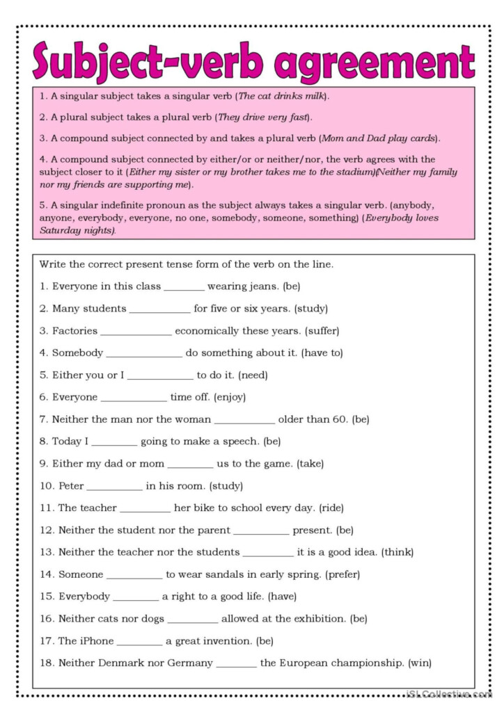 Subject verb Agreement Worksheet In English ESL