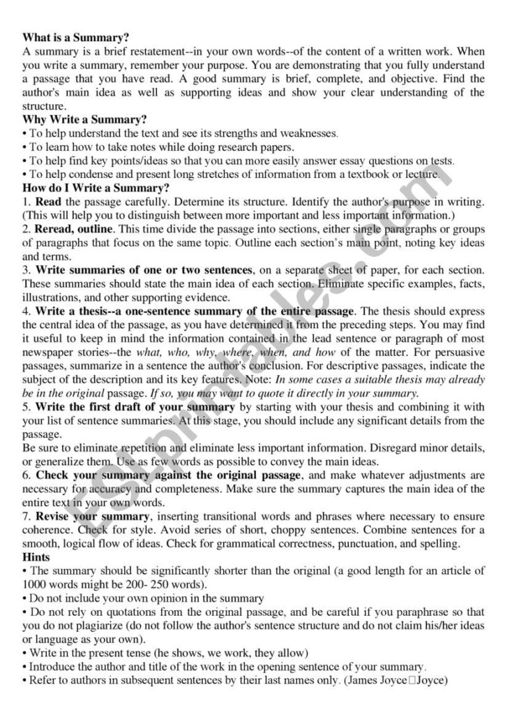 Summary Sheet For IGCSE Students ESL Worksheet By Essam Abdou
