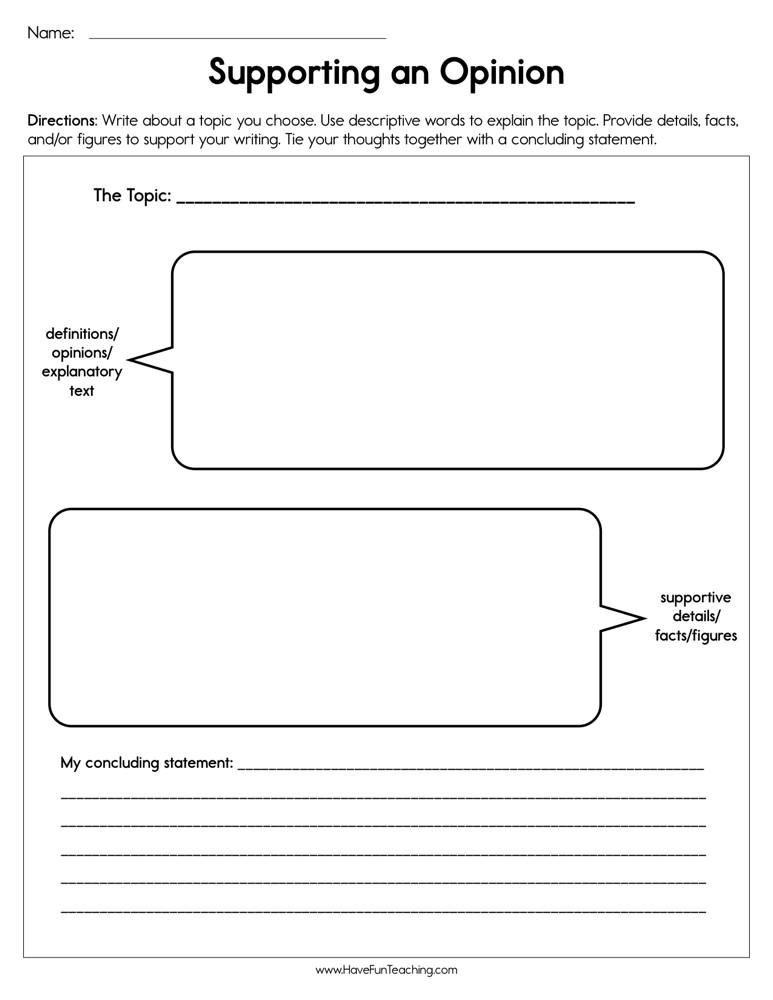 Supporting An Opinion Worksheet By Teach Simple