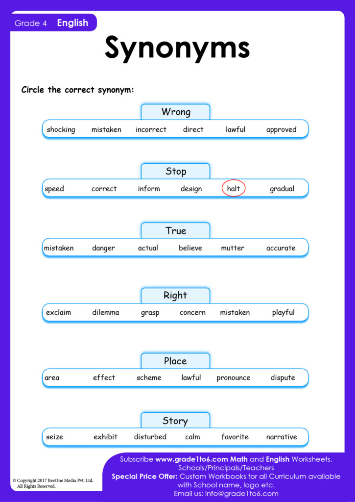 Synonym Worksheets Grade 4 Grade1to6 Worksheets Library