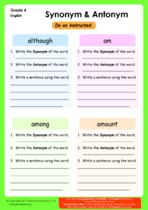 Synonyms Worksheet For 4th Grade