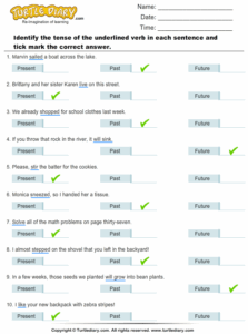 Tenses Of Verbs Worksheets Grade 6