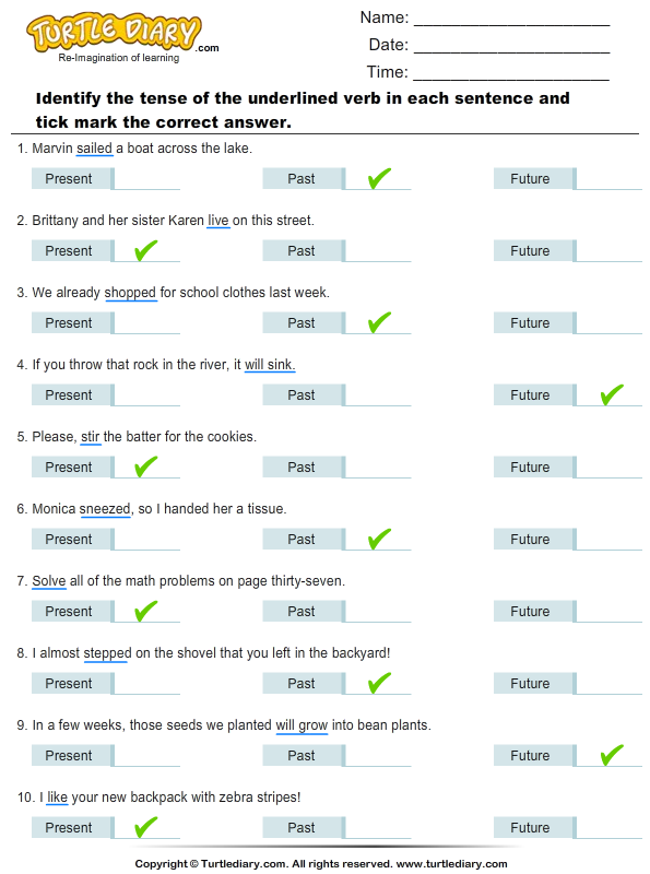 Tenses Of Verbs Worksheets Grade 6