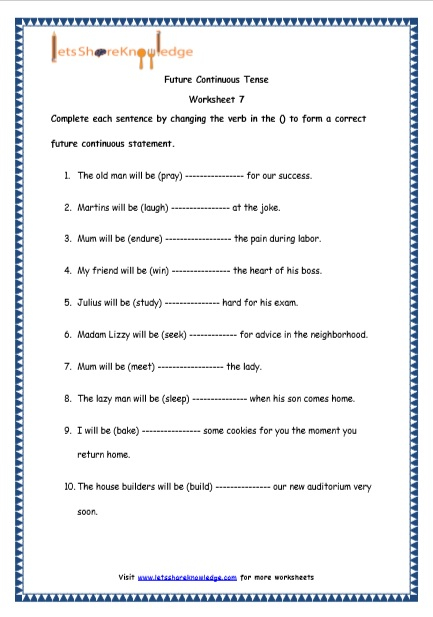 Tenses Worksheet For Grade 4