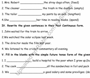 Tenses Worksheets For Class 4