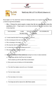 The Little Prince Chapter 4 ESL Worksheet By Yesy porab