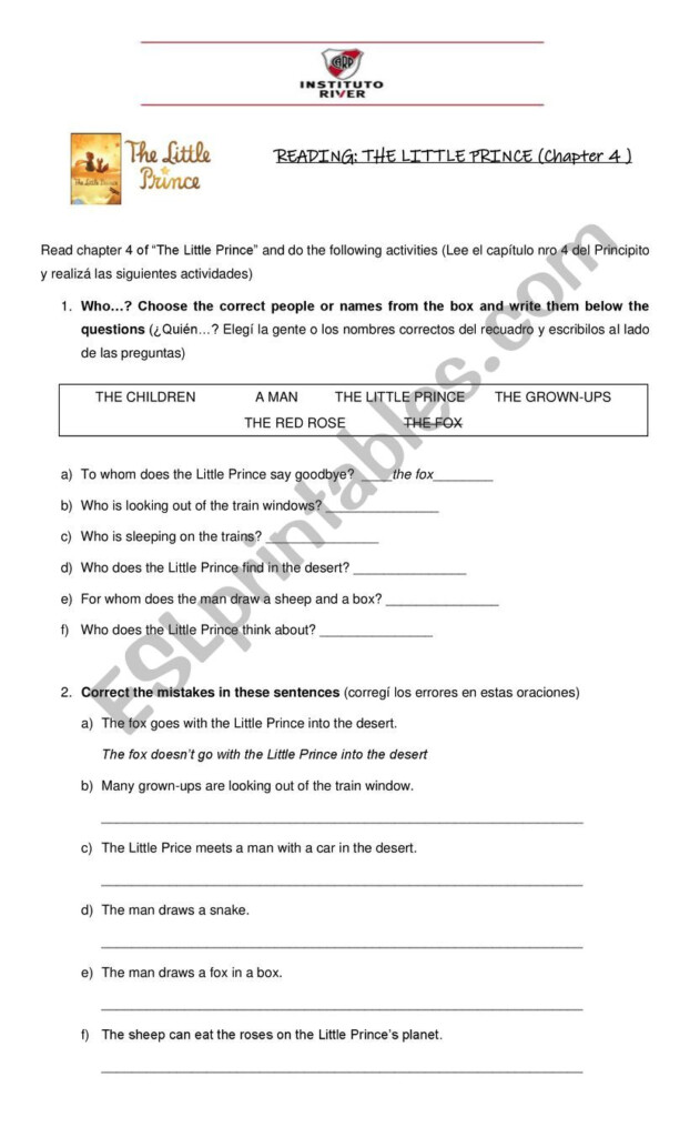 The Little Prince Chapter 4 ESL Worksheet By Yesy porab
