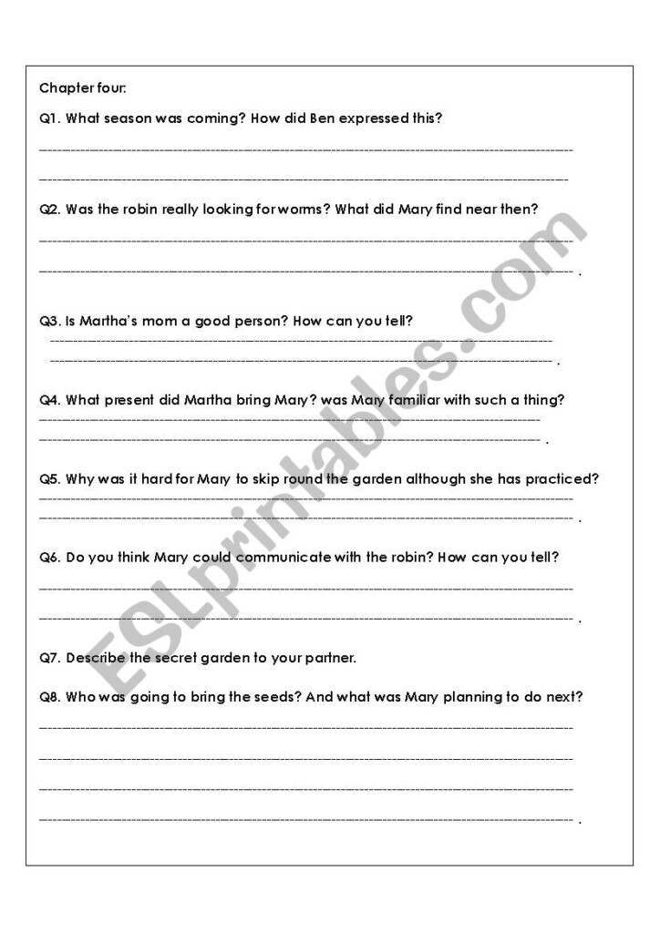 The Secret Garden Chapter 4 ESL Worksheet By SammoOoN