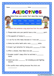 The Worksheet For Reading And Writing About Adjective Words With