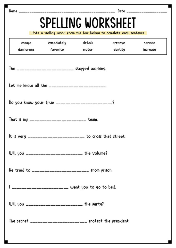The Worksheet For Spelling Words In English