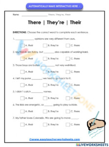 Their Theyre There Its Its Free Practice Sheets Worksheets