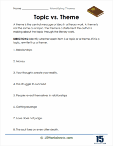 Theme Worksheet Theme Worksheets Education