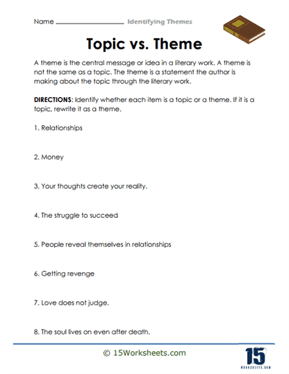 Theme Worksheet Theme Worksheets Education
