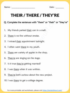 They Re There Their Worksheet