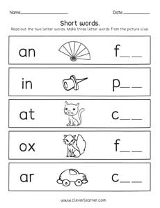 Two Letter Words Reading Writing And Matching Worksheets For Preschool 