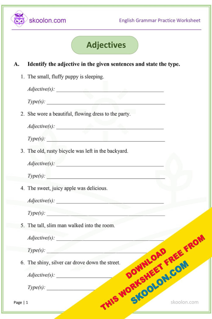 Types Of Adjectives Worksheet For Class 3 Design Talk