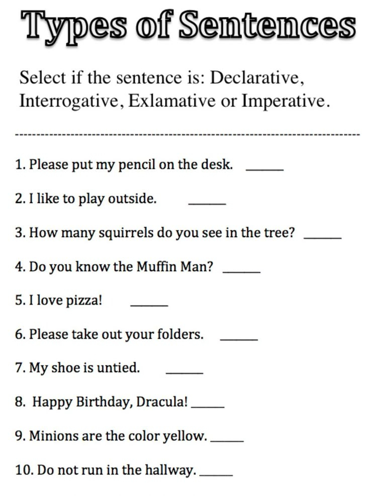 Types Of Sentences Worksheets