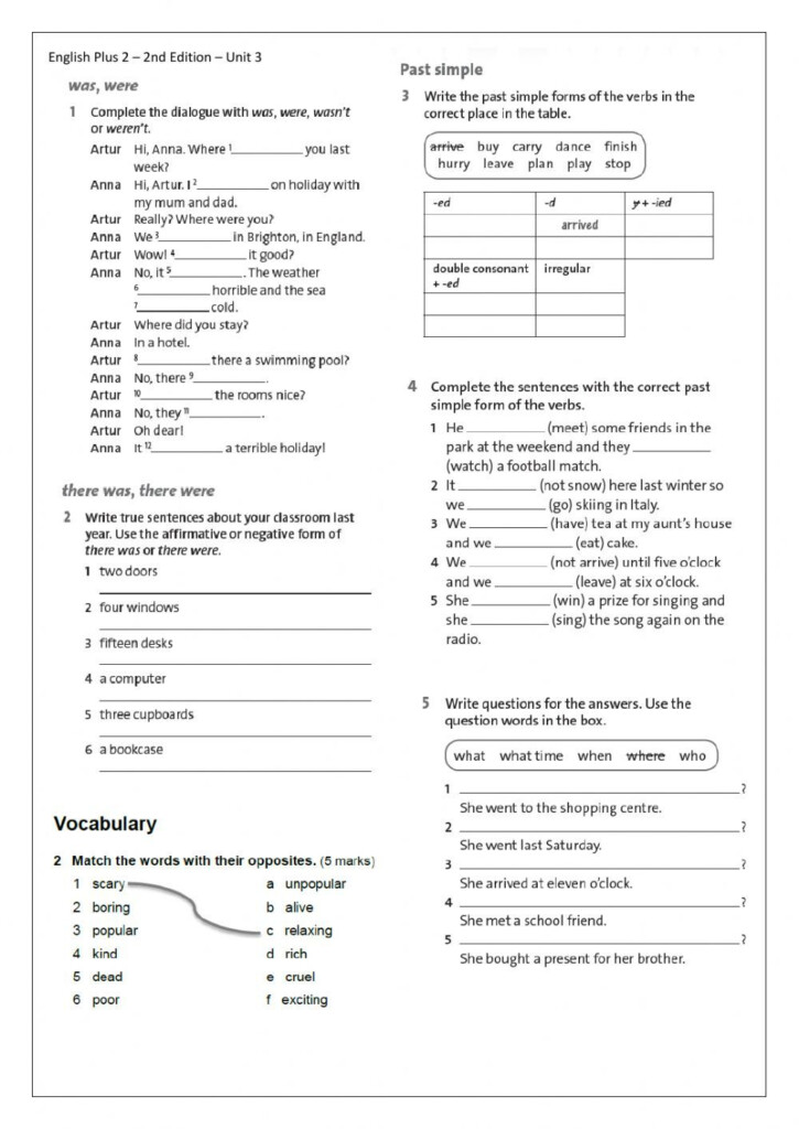 UNIT 3 TEST English Plus 2 2nd Edition Worksheet Simple Past Tense 