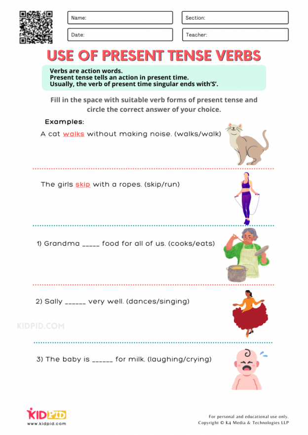 Use Of Present Tense Verbs Printable Worksheets For Grade 1 Kidpid