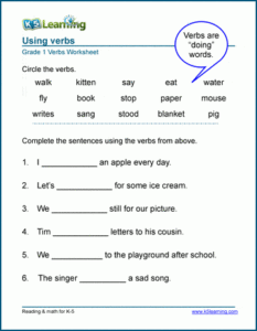 Using Verbs Worksheets K5 Learning