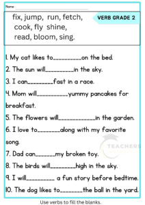Verb Worksheets For Grade 2