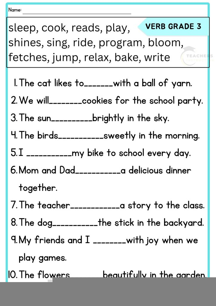 Verb Worksheets For Grade 3