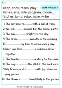 Verb Worksheets For Grade 3