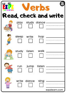 Verbs Read Check And Write Easy Worksheet For K5 And ESL Students PDF