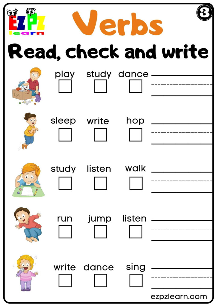 Verbs Read Check And Write Easy Worksheet For K5 And ESL Students PDF 