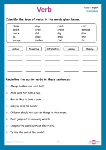 Verbs Worksheet For Class 4 Class1to12