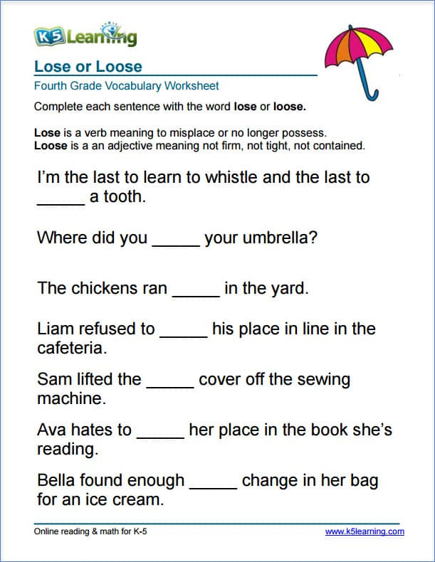 Vocabulary Activities For 4th Grade