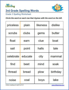 Vocabulary Words For Grade 3