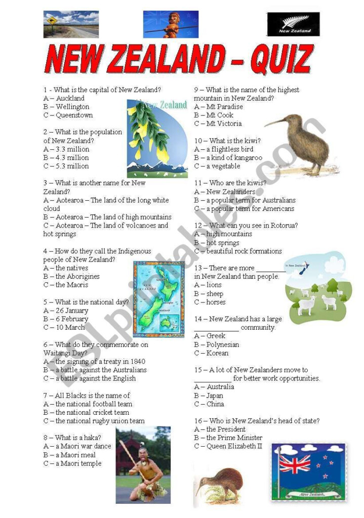 What Do You Know About New Zealand Do This Quiz To Find Out KEY 