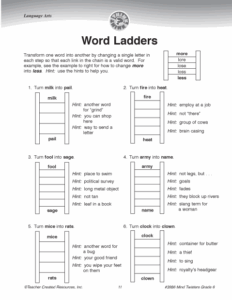 Word Ladders Worksheet For Language Skills Practice