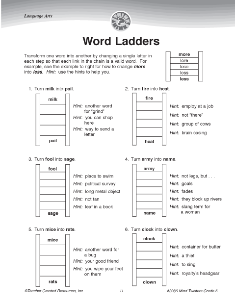 Word Ladders Worksheet For Language Skills Practice
