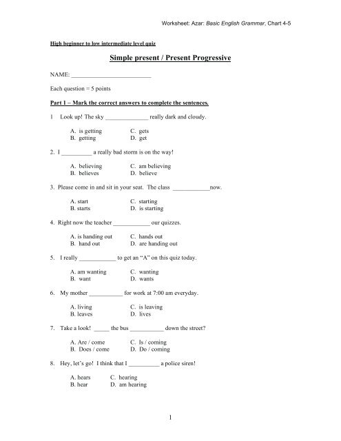 Worksheet Azar Basic English Grammar Chart 8 6 Answers Ponasa