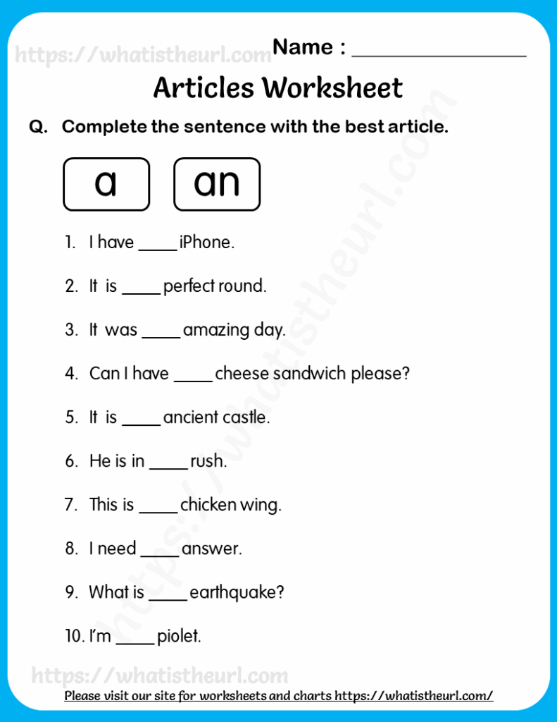 Worksheet on choosing the best article for grade 3 2 Your Home Teacher