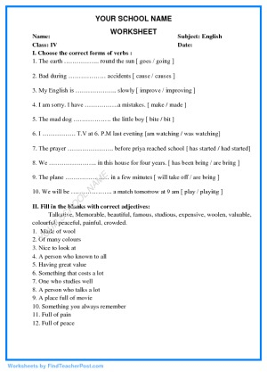 Worksheets For Std IV Find Teacher Post Worksheets