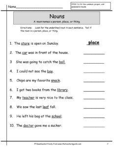 Worksheets Of Nouns For Grade 1