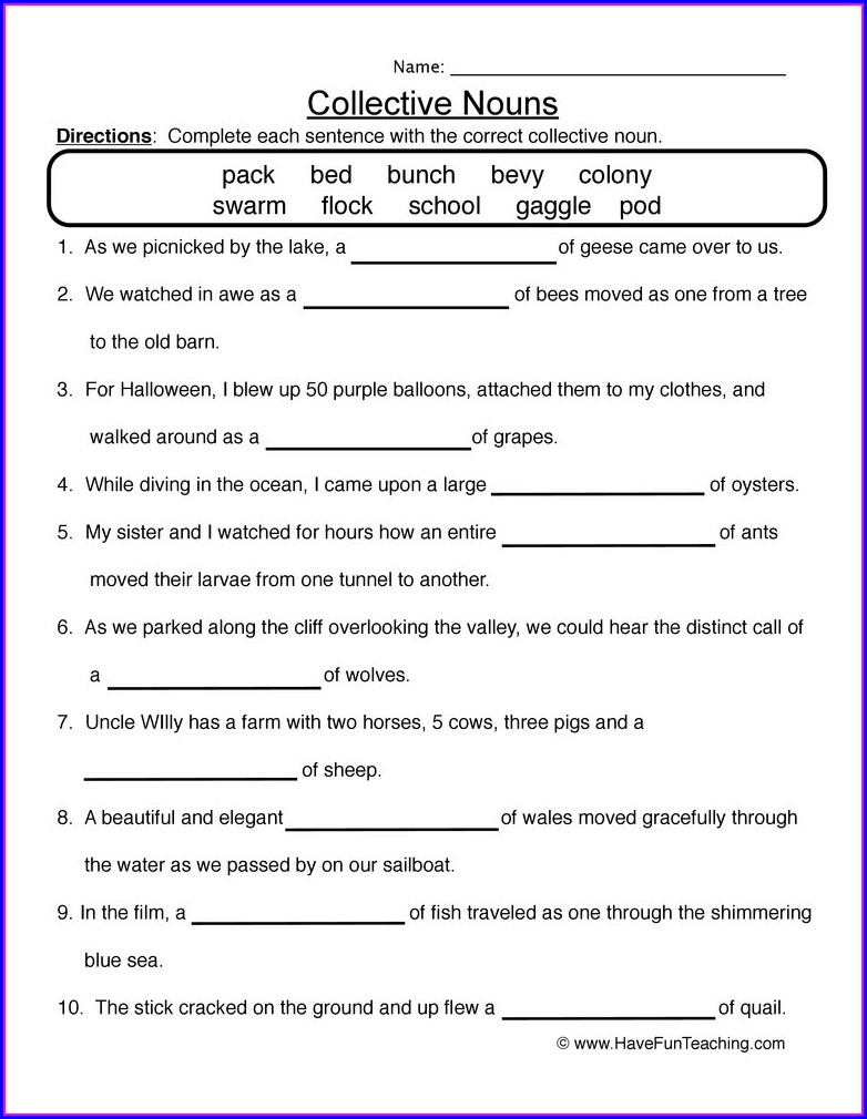 Worksheets On Nouns Grade 6