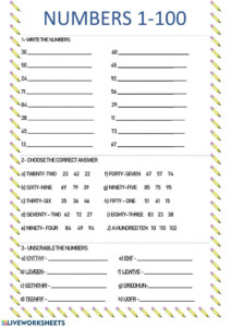 Writing Numbers In Words 1 100 Worksheets