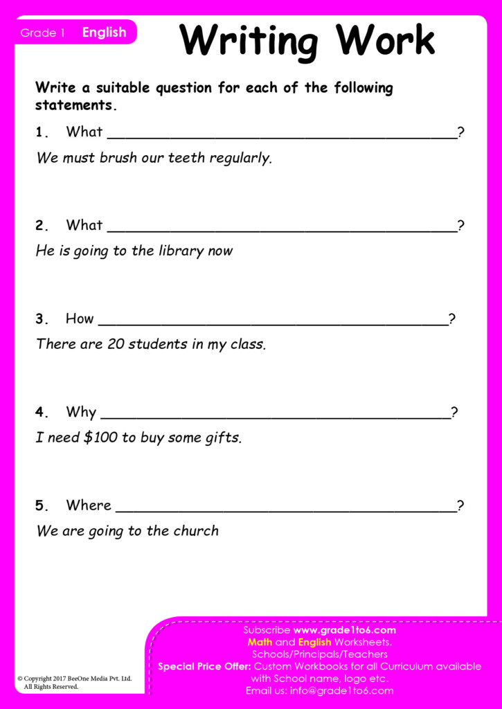 Writing Worksheets For First Grade