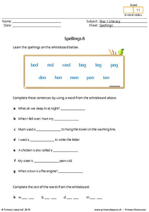 Year 1 English Worksheet