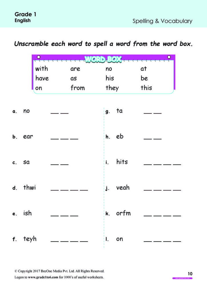 Year 1 English Worksheets Printable Word Searches